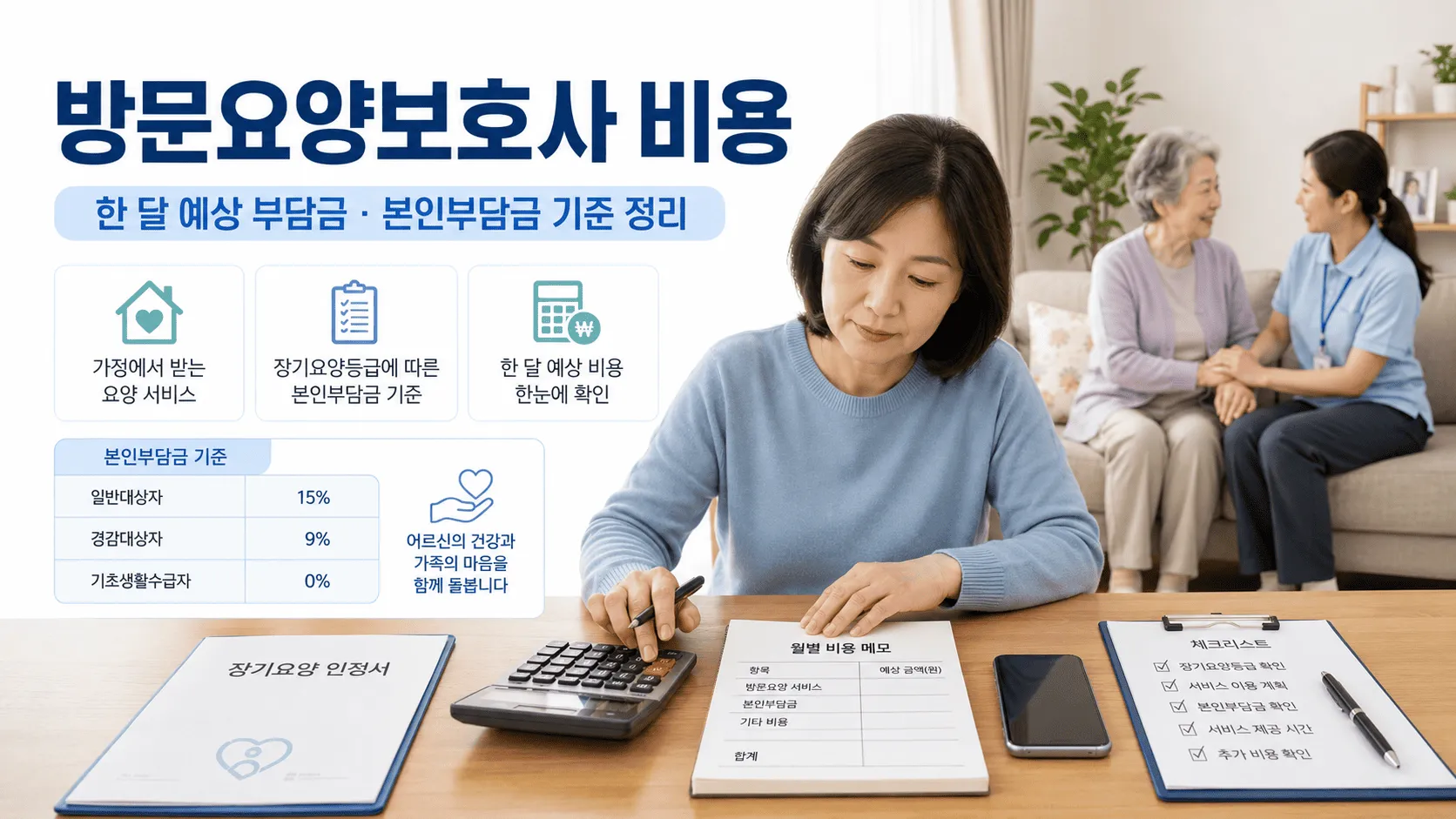 방문요양보호사 비용, 한 달에 얼마나 들까? 본인부담금 기준 정리